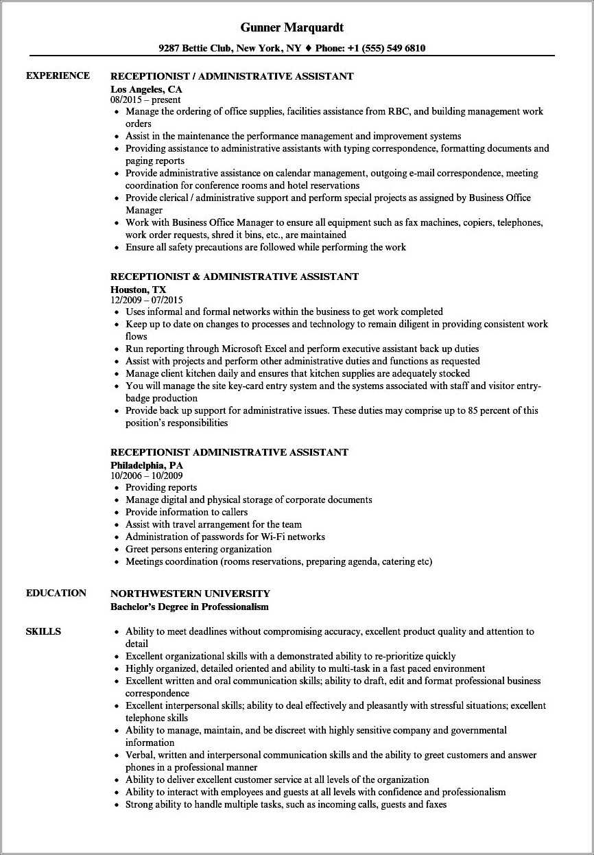 Sample Resume For Office Secretary