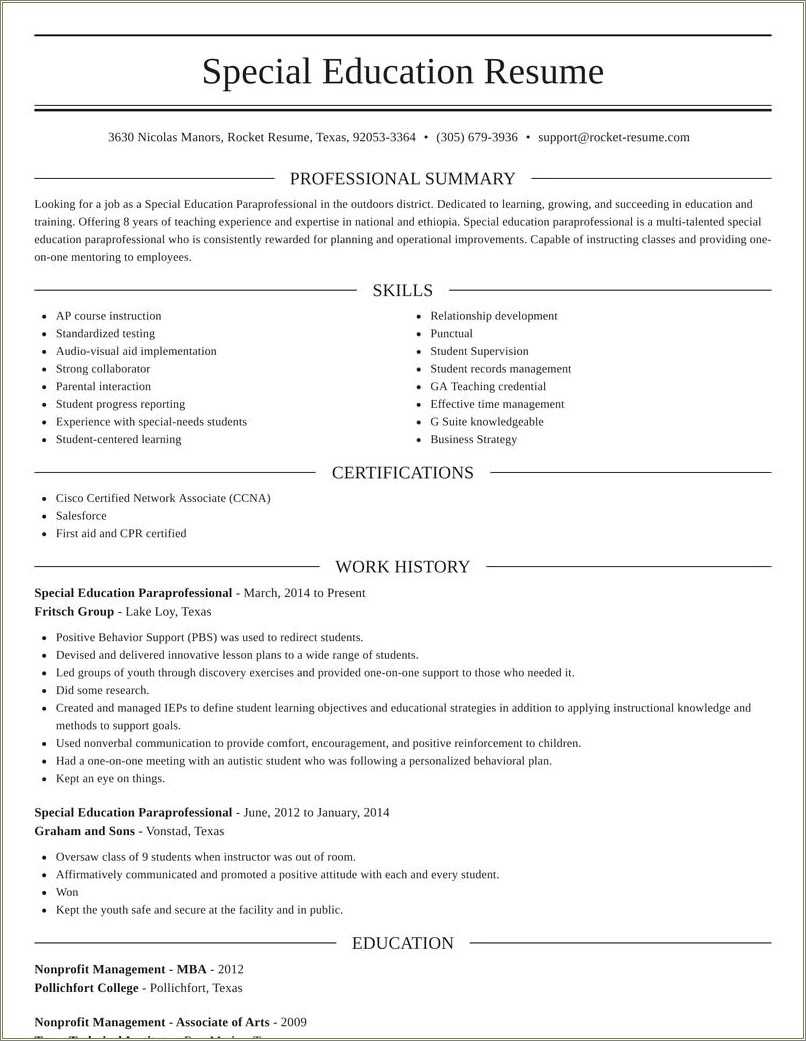 Sample Resume Special Education Paraprofessional - Resume Example Gallery