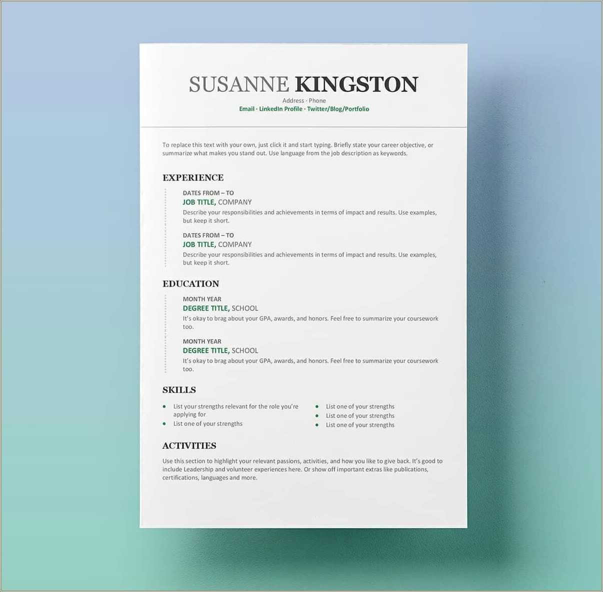 word document free resume templates