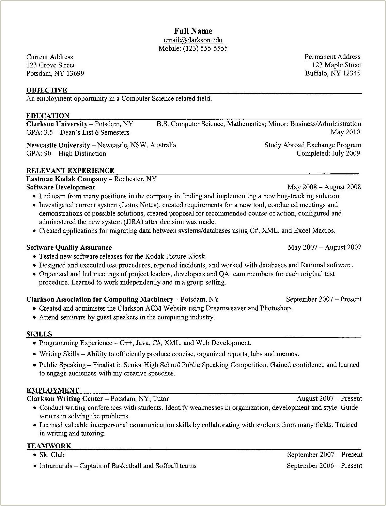 Sample Resume With Capstone Project Resume Example Gallery