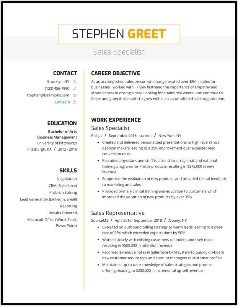 Career Objective Sample For Sales Representative