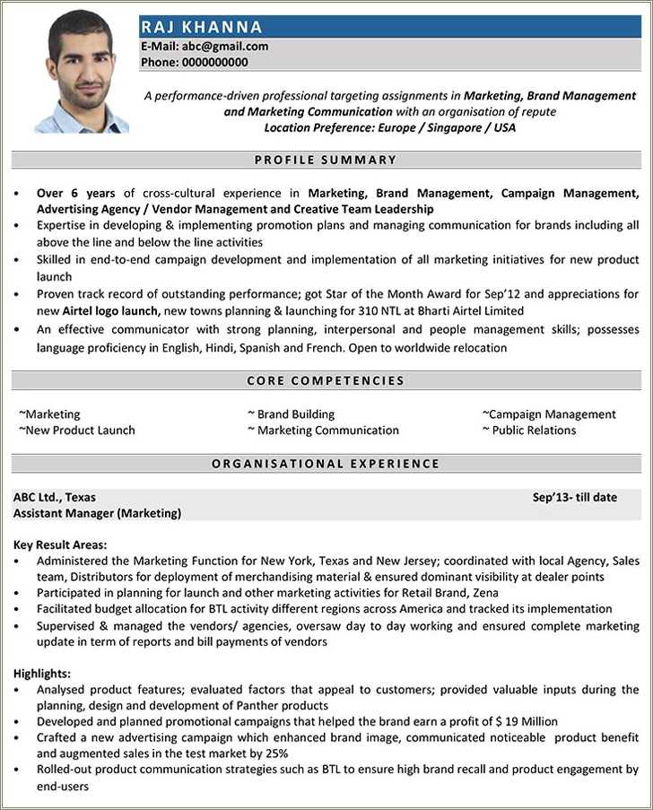 Sales Resume Sample India