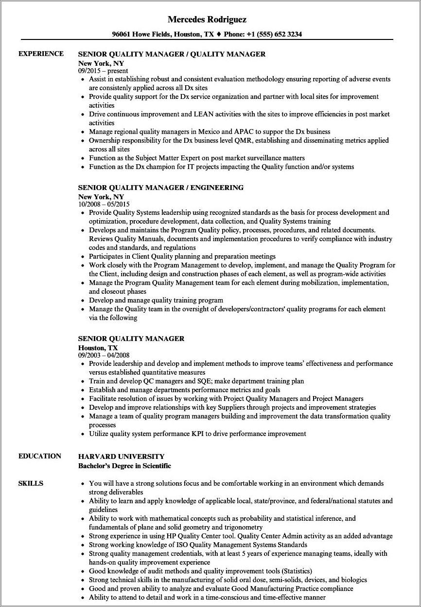 Sample Senior Test Manager Resume - Resume Example Gallery