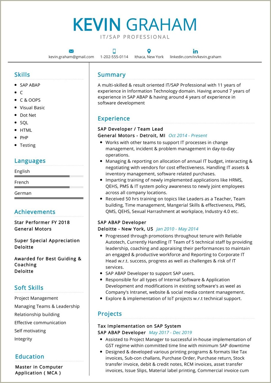 Sap Abap Developer Resume Sample - Resume Example Gallery