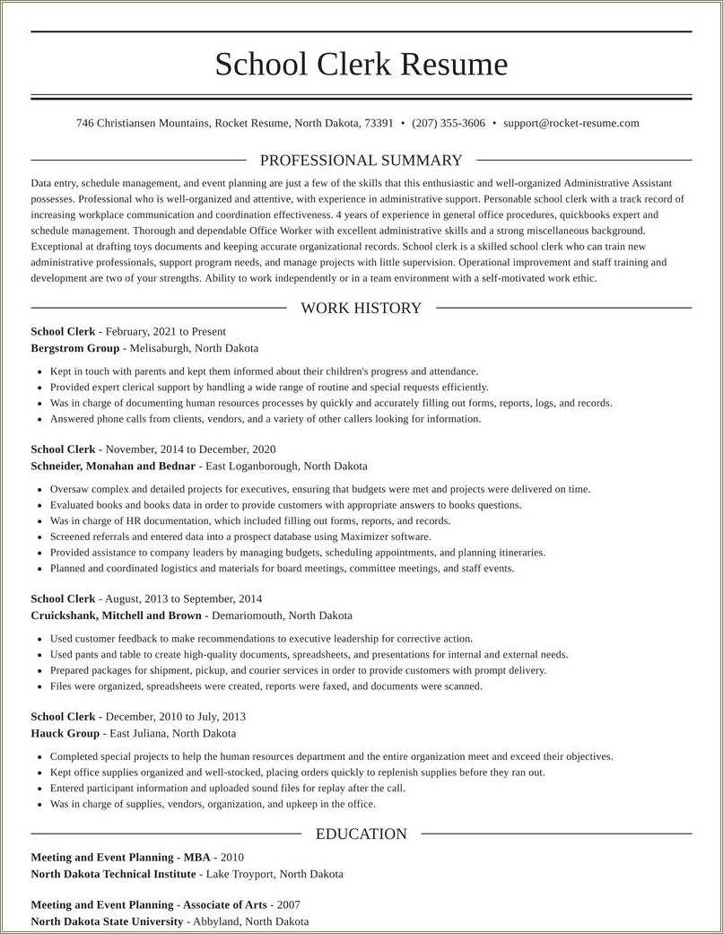 School Office Clerk Resume Examples - Resume Example Gallery