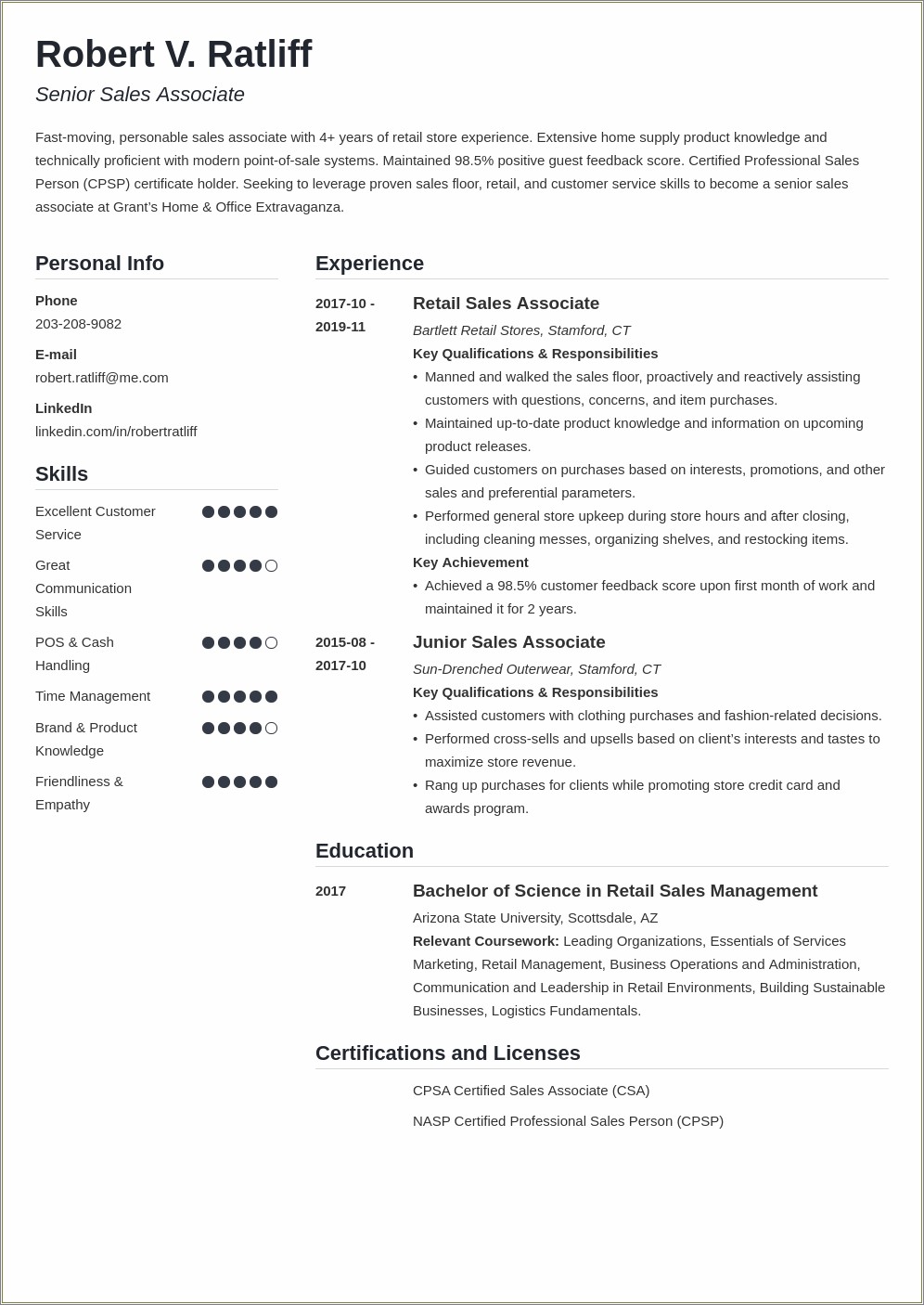 Seasonal Sales Associate Resume Example - Resume Example Gallery