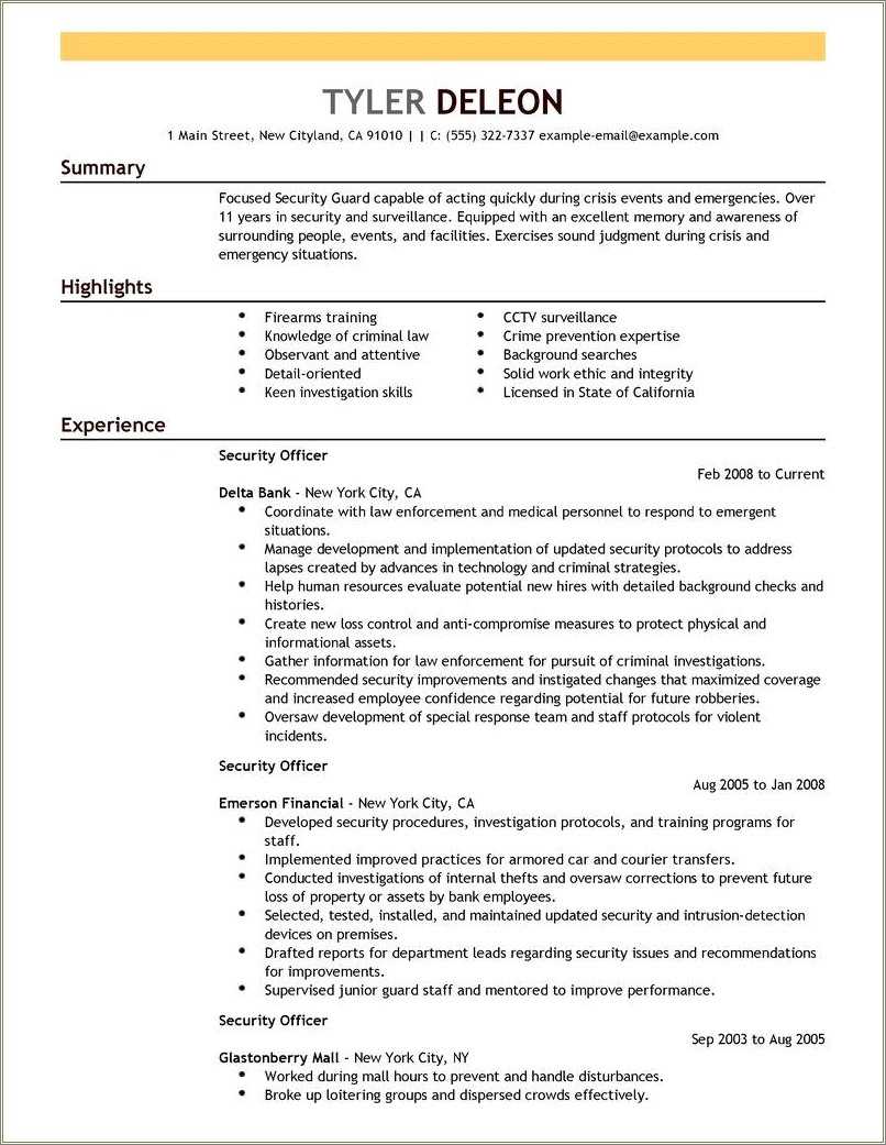 Security Guard Resume Sample Australia