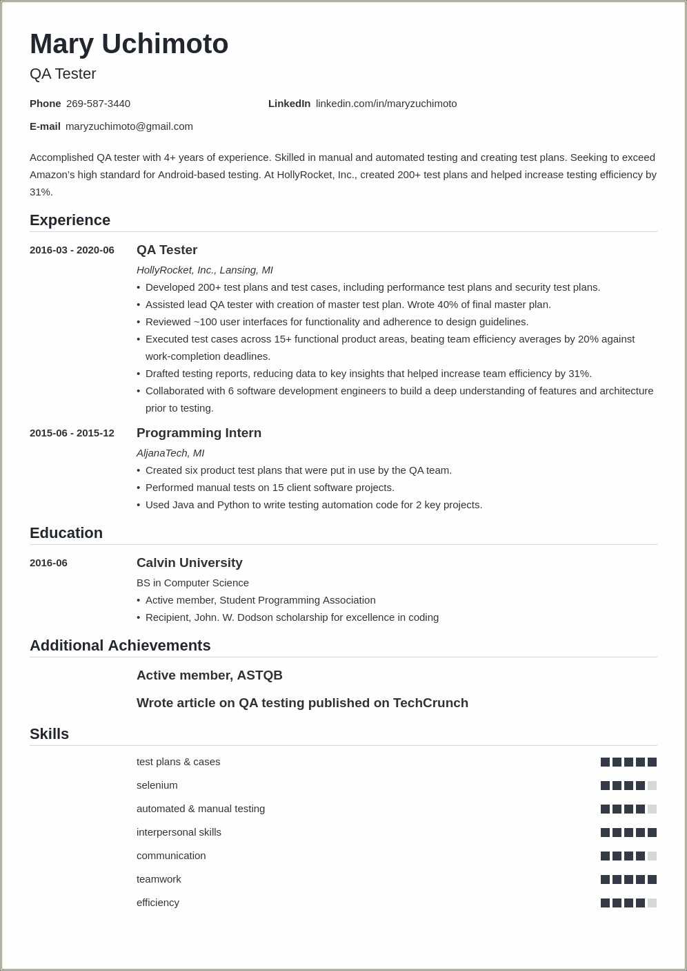 Selenium Automation Testing Resume Sample - Resume Example Gallery