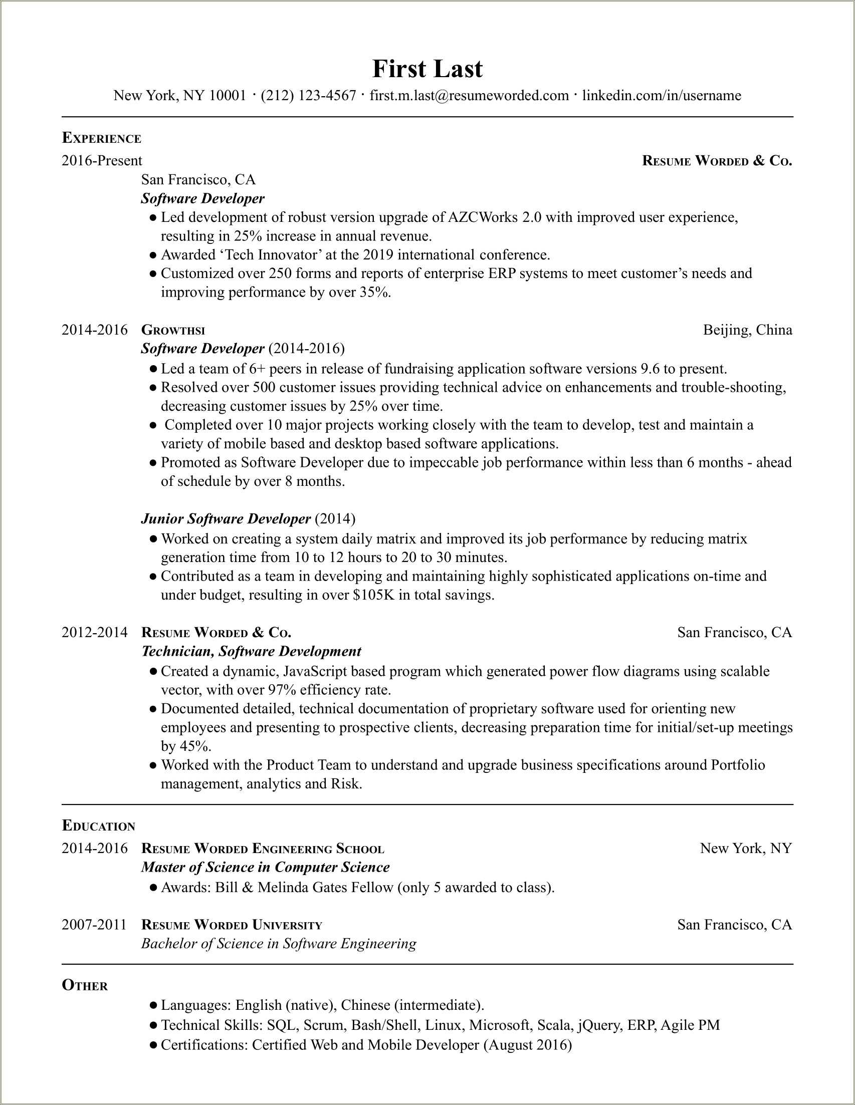 Senior C Developer Resume Sample - Resume Example Gallery