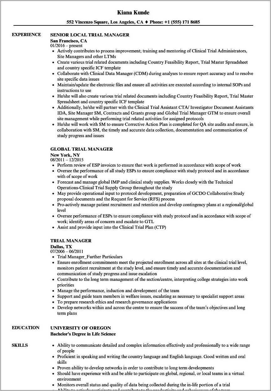 Clinical Project Manager Resume Example Resume Example Gallery
