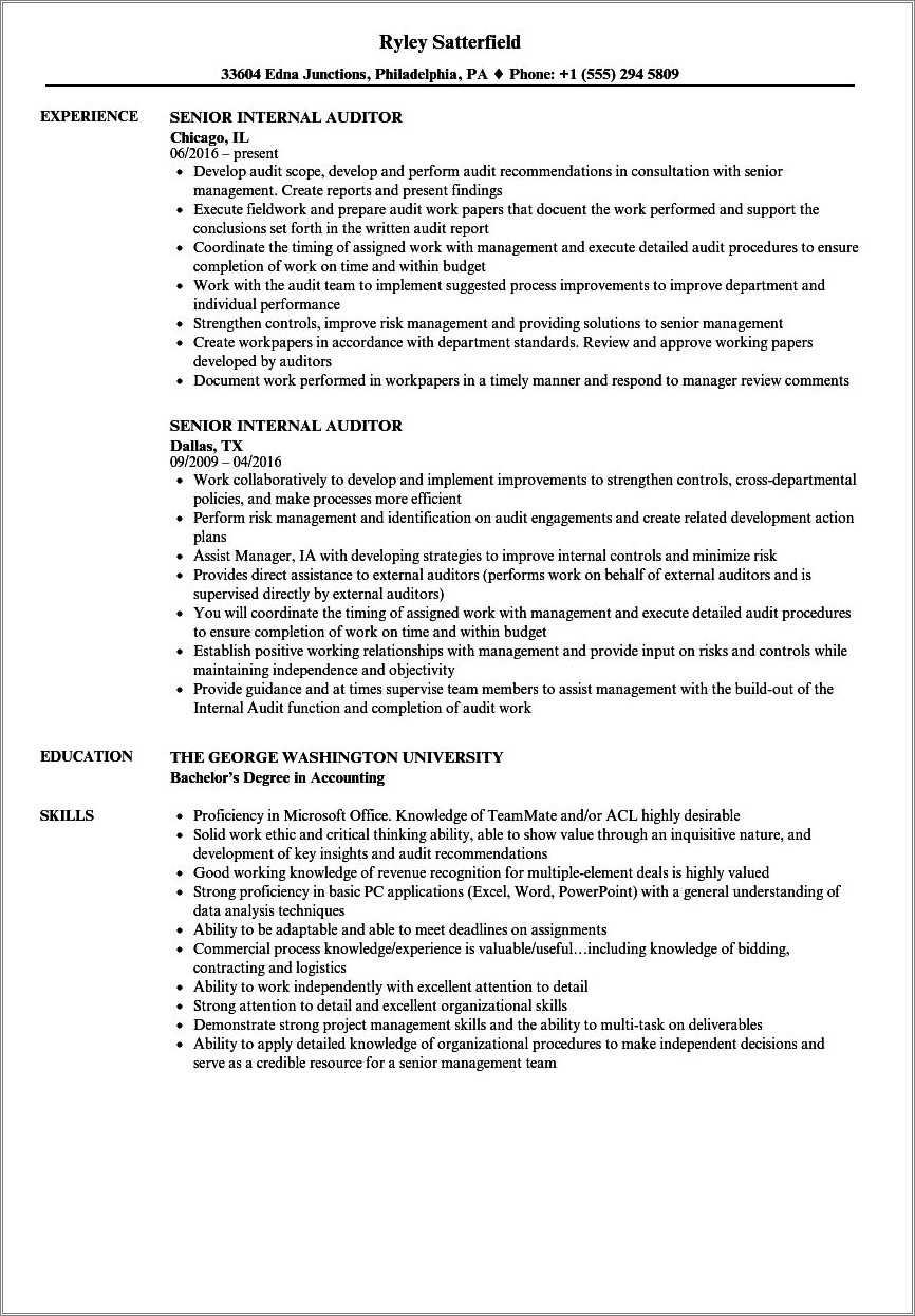 Best Internal Audit Manager Resume - Resume Example Gallery