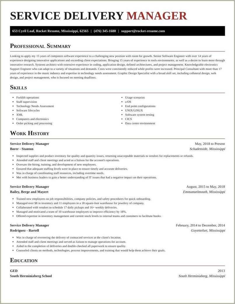 Service Delivery Manager Resume Doc Resume Example Gallery