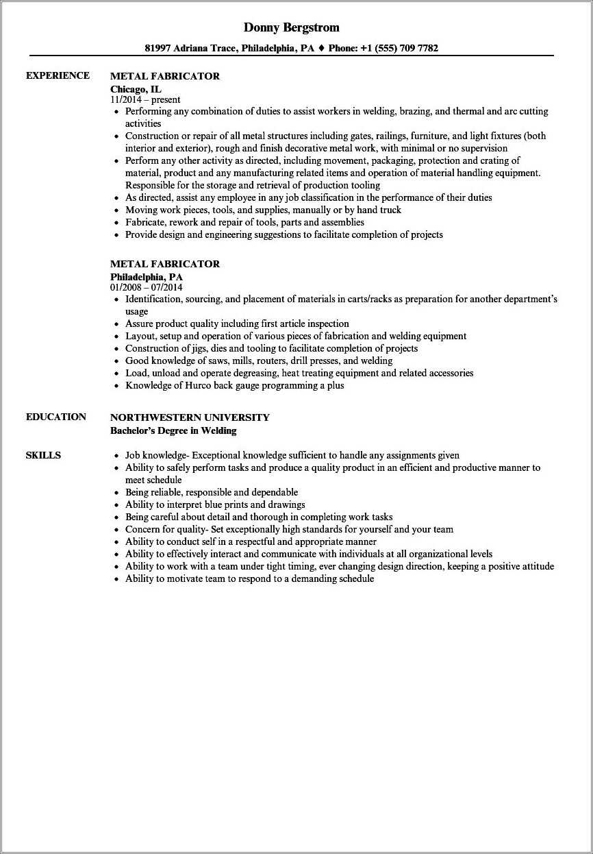 Sheet Metal Journeyman Resume Samples - Resume Example Gallery