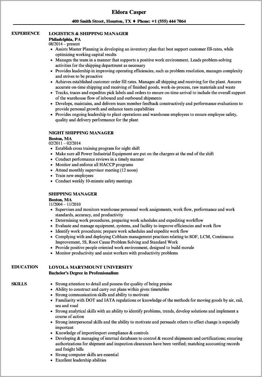 Shipping Receiving Supervisor Resume Examples - Resume Example Gallery