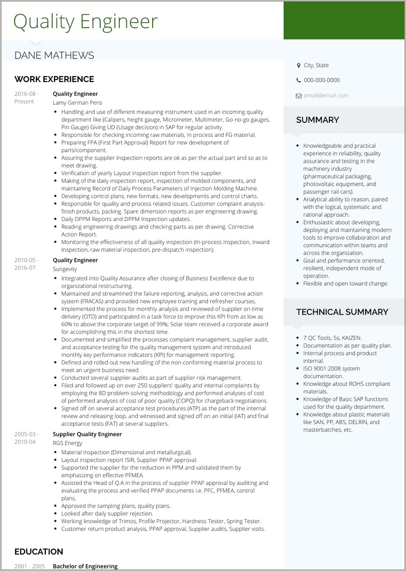  Short Resume Summary Examples Engineer Resume Example Gallery