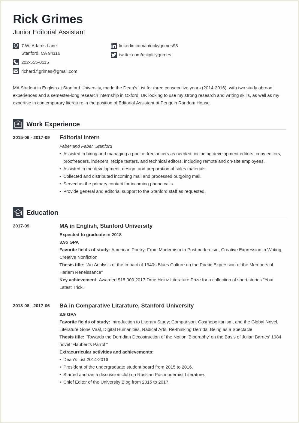 Simple Resume Sample For Students