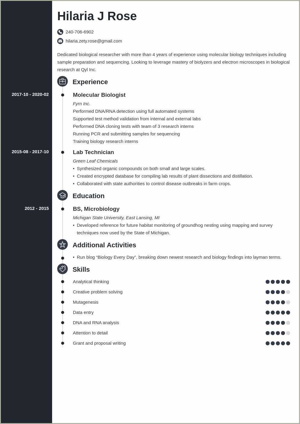 Skills For A Biology Resume - Resume Example Gallery