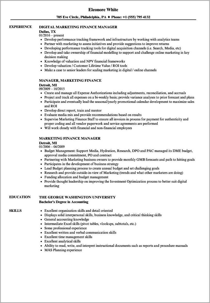 Skills On A Finance Resume Resume Example Gallery