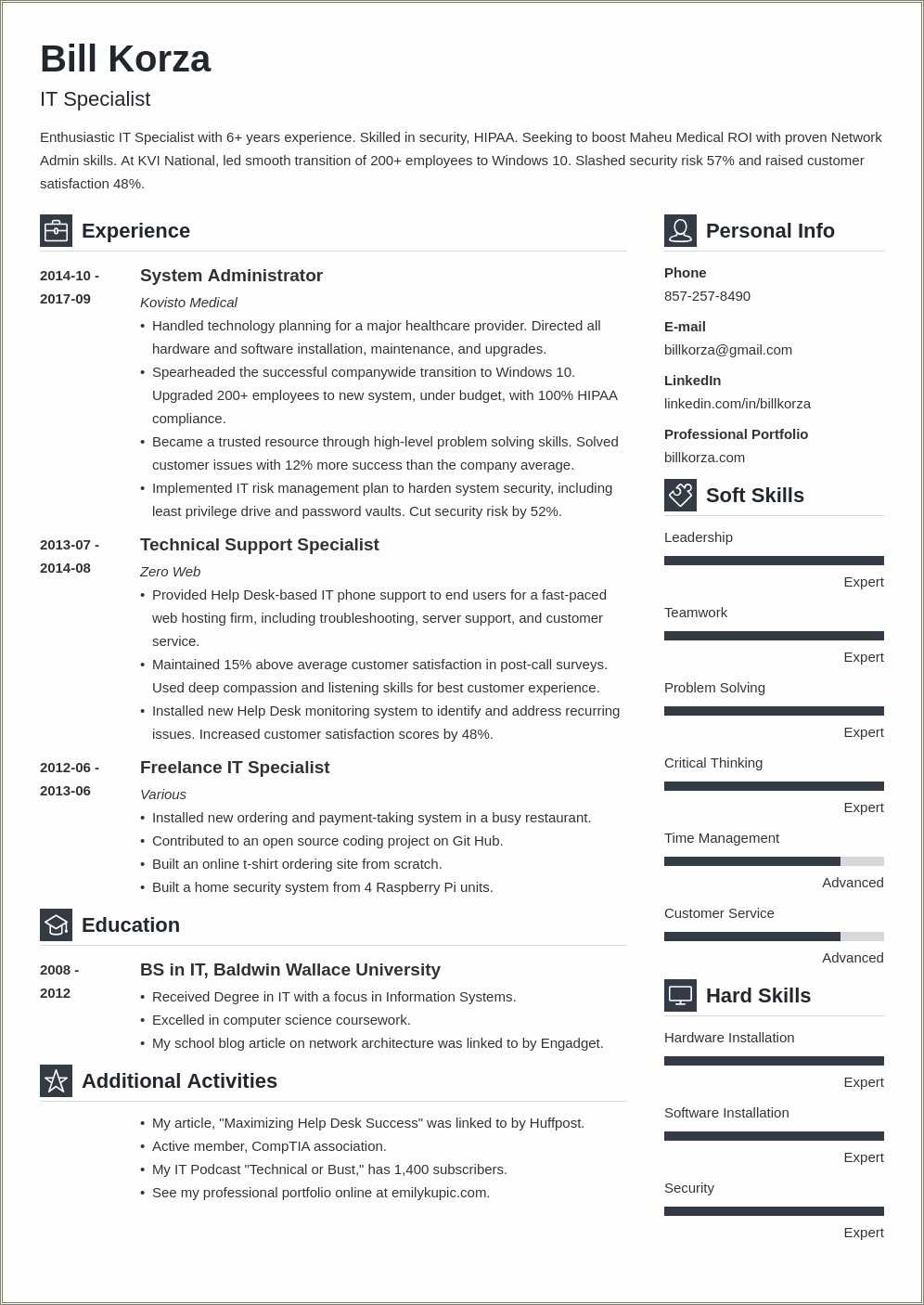 Skills Profile Section Resume Examples - Resume Example Gallery