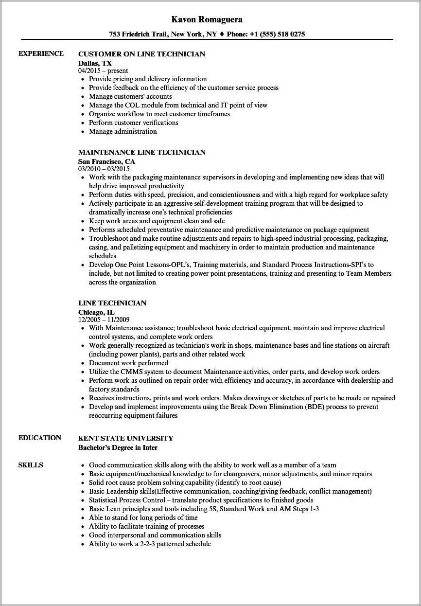 Smt Line Technitian Resume Sample - Resume Example Gallery