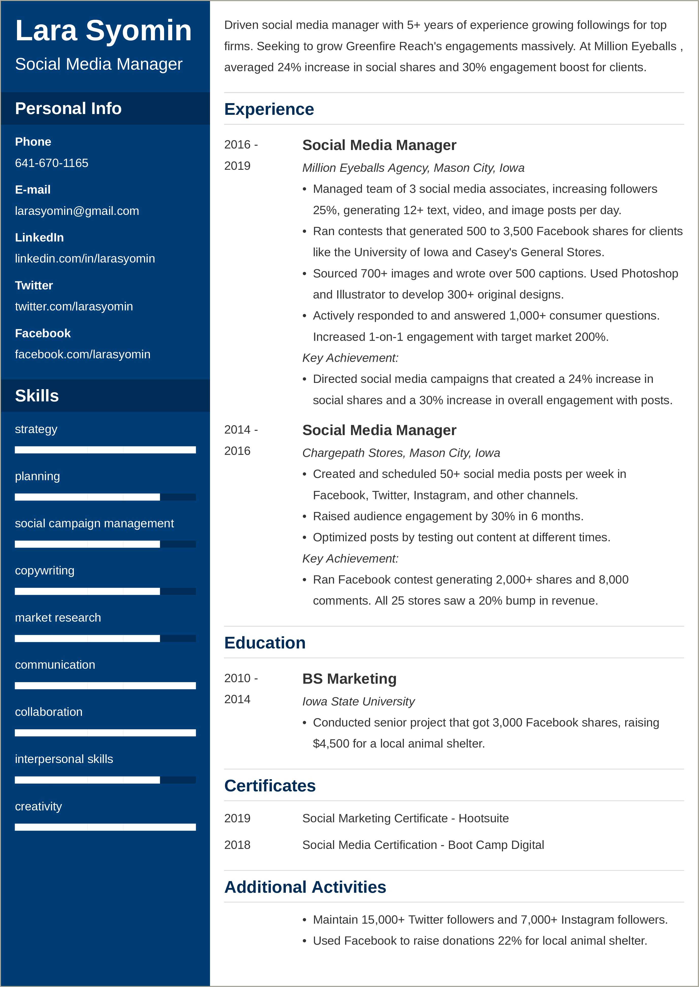 Social Media Manager Resumer Examples - Resume Example Gallery