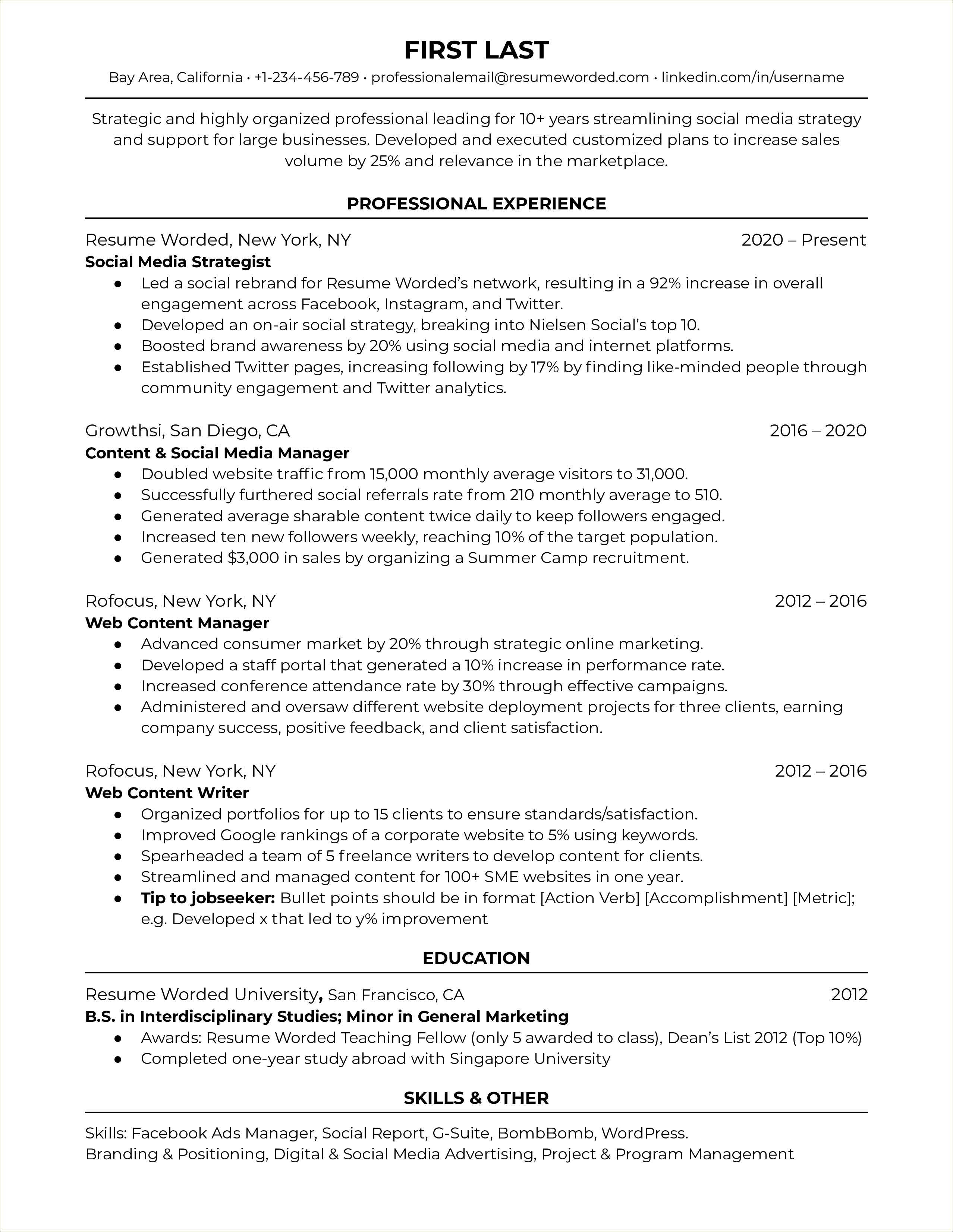 Resume Sample Social Media Marketing - Resume Example Gallery