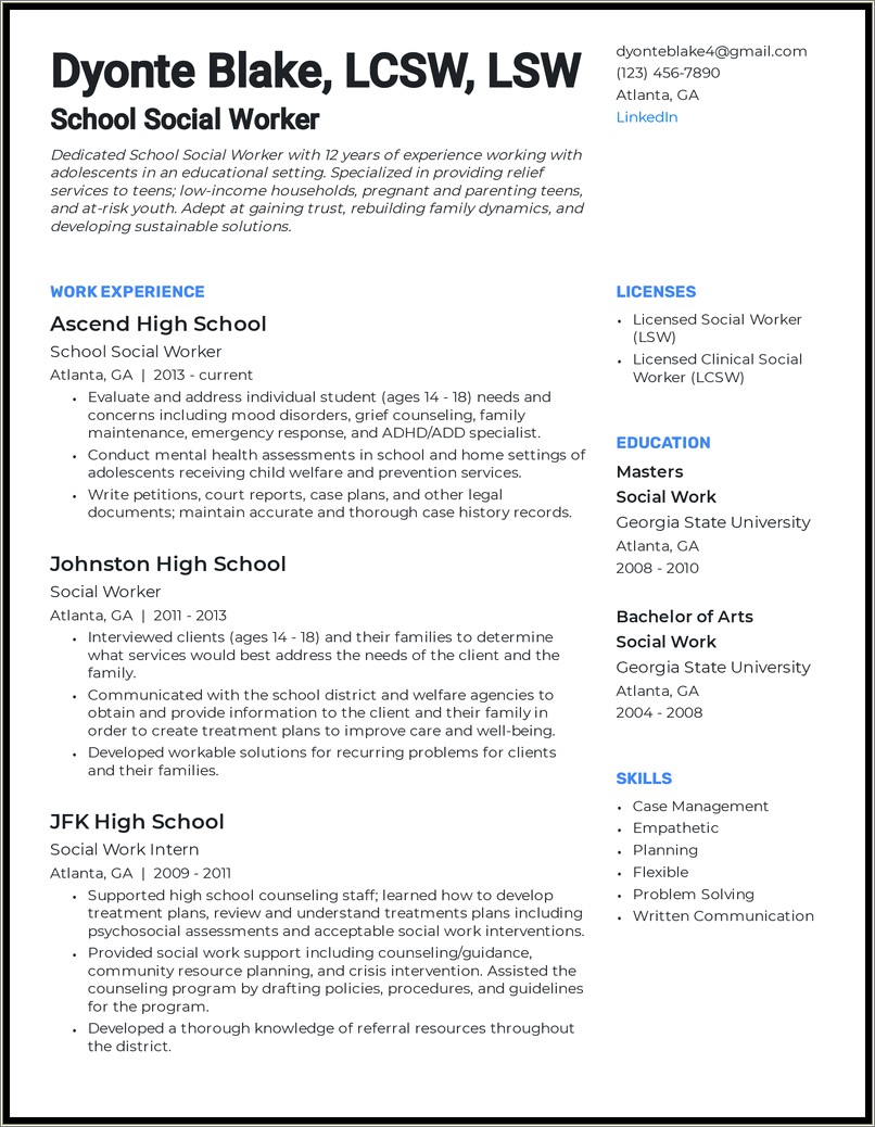 Social Worker Resumes Free Templates - Resume Example Gallery