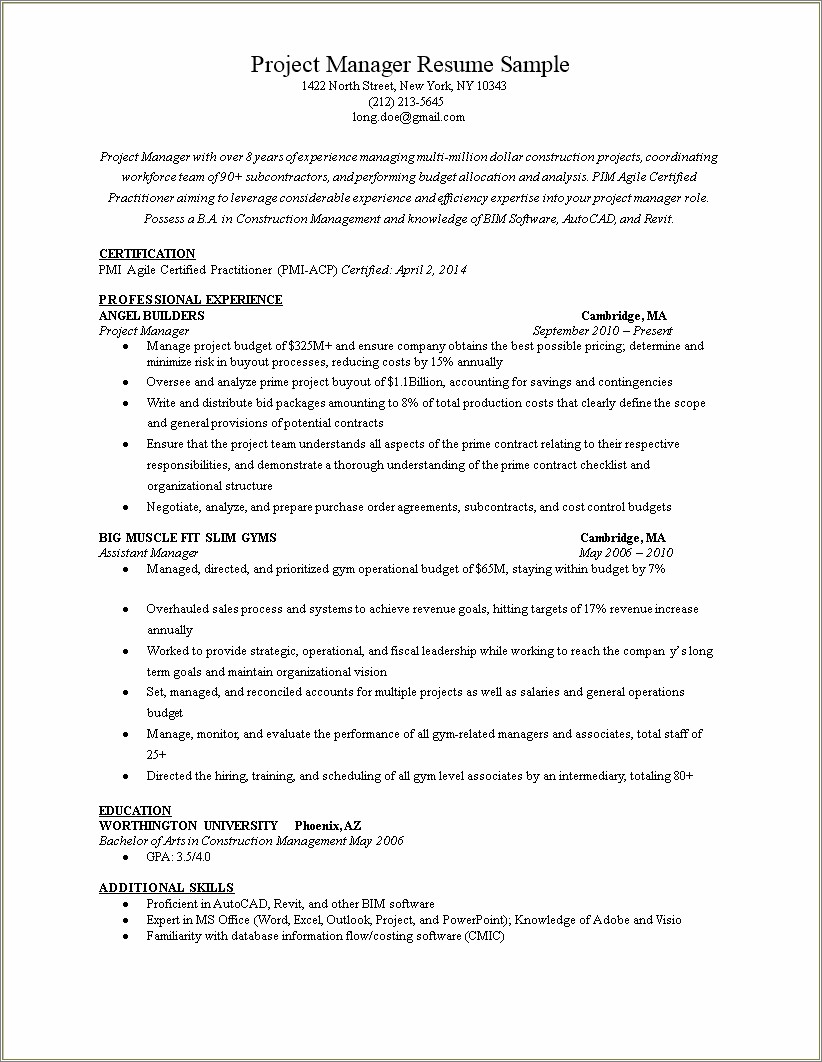 Software Project Management Resume Sample - Resume Example Gallery