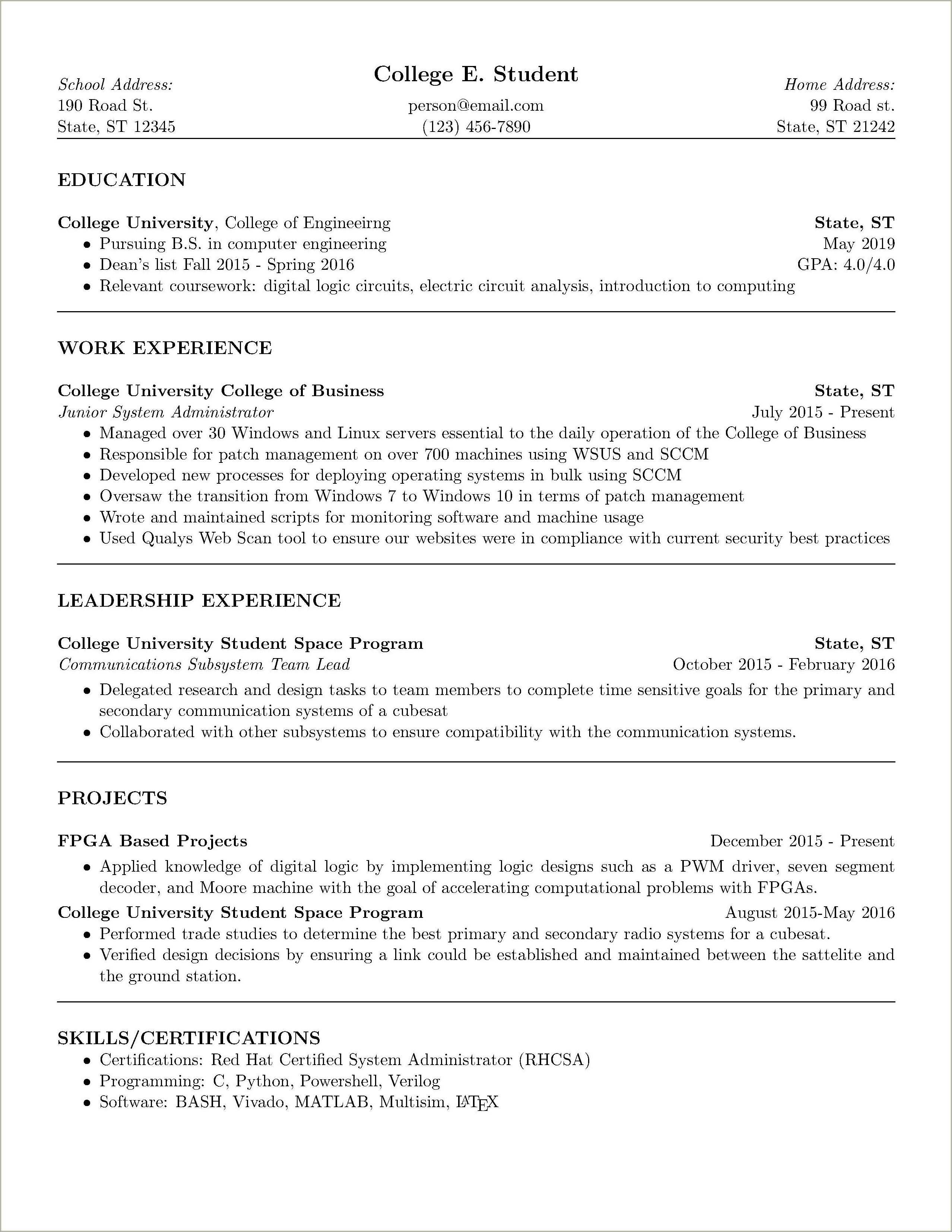 Sample College Sophomore Resume Computer Engineering - Resume Example ...