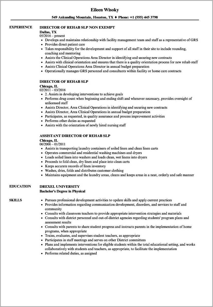 Speech Language Pathology Resume Examples - Resume Example Gallery