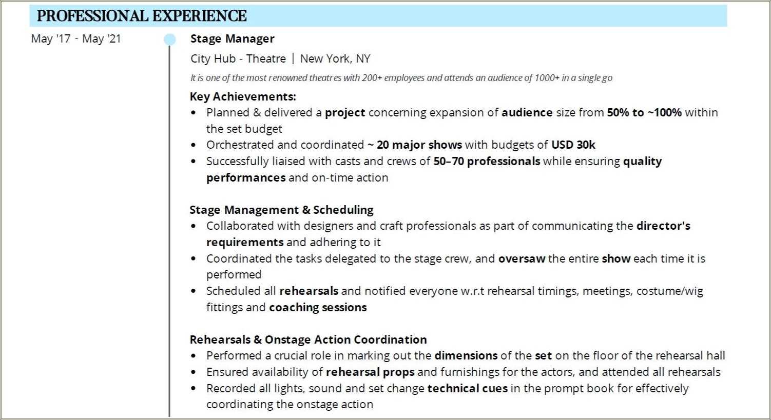 Stage Manager Resume Job Description Resume Example Gallery