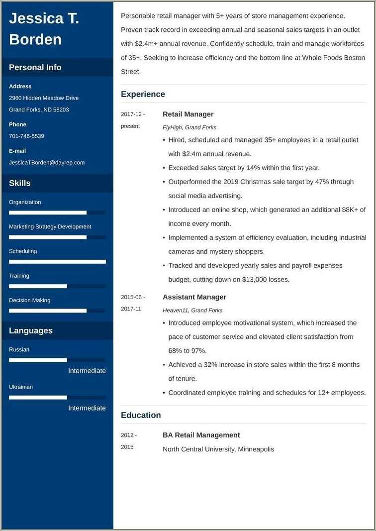 Store Manager Resume Summary Examples Resume Example Gallery