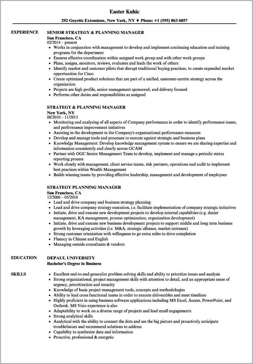 Strategic Planning Manager Resume Samples - Resume Example Gallery