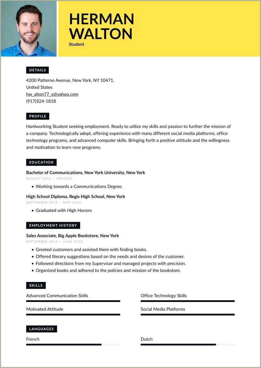 Example Of Resume For Student Pdf