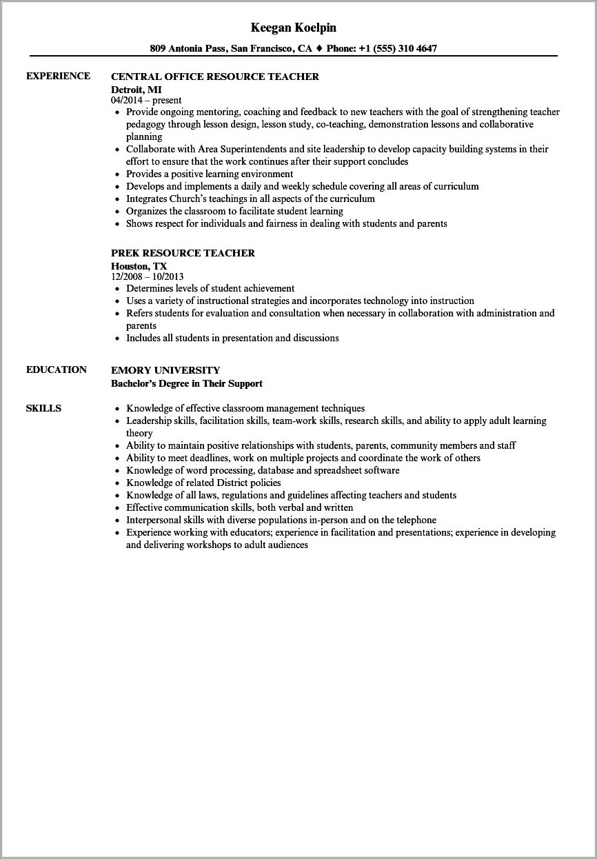 Student Teaching On Resume Example Resume Example Gallery