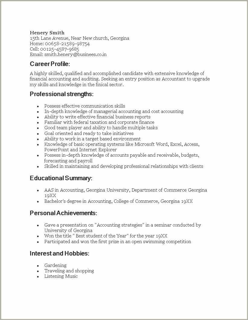 Summary Of Skills Resume Accounting Resume Example Gallery