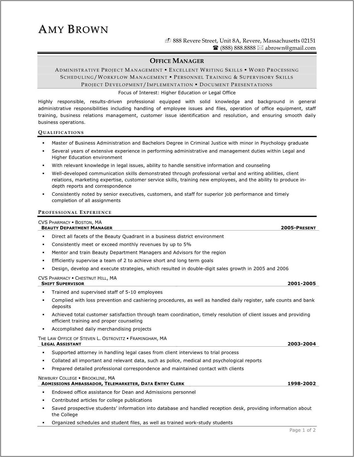 Resume Examples Of Supervisory Skills - Resume Example Gallery