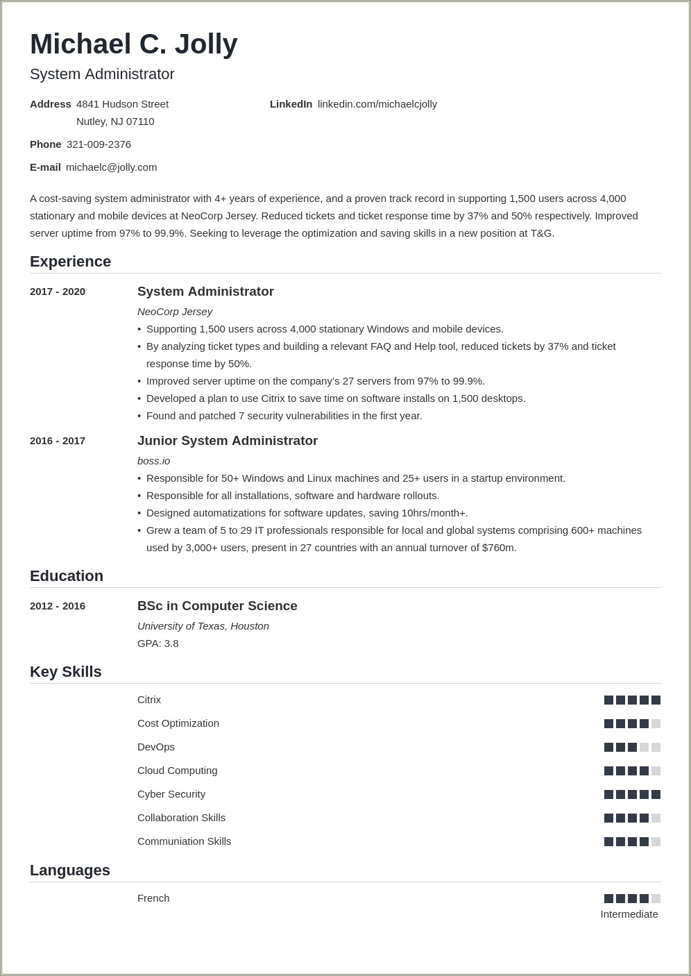 System Administrator Resume Objective Statement - Resume Example Gallery