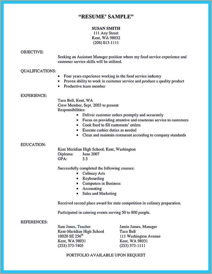 Resume Example For Taco Bell Resume Example Gallery