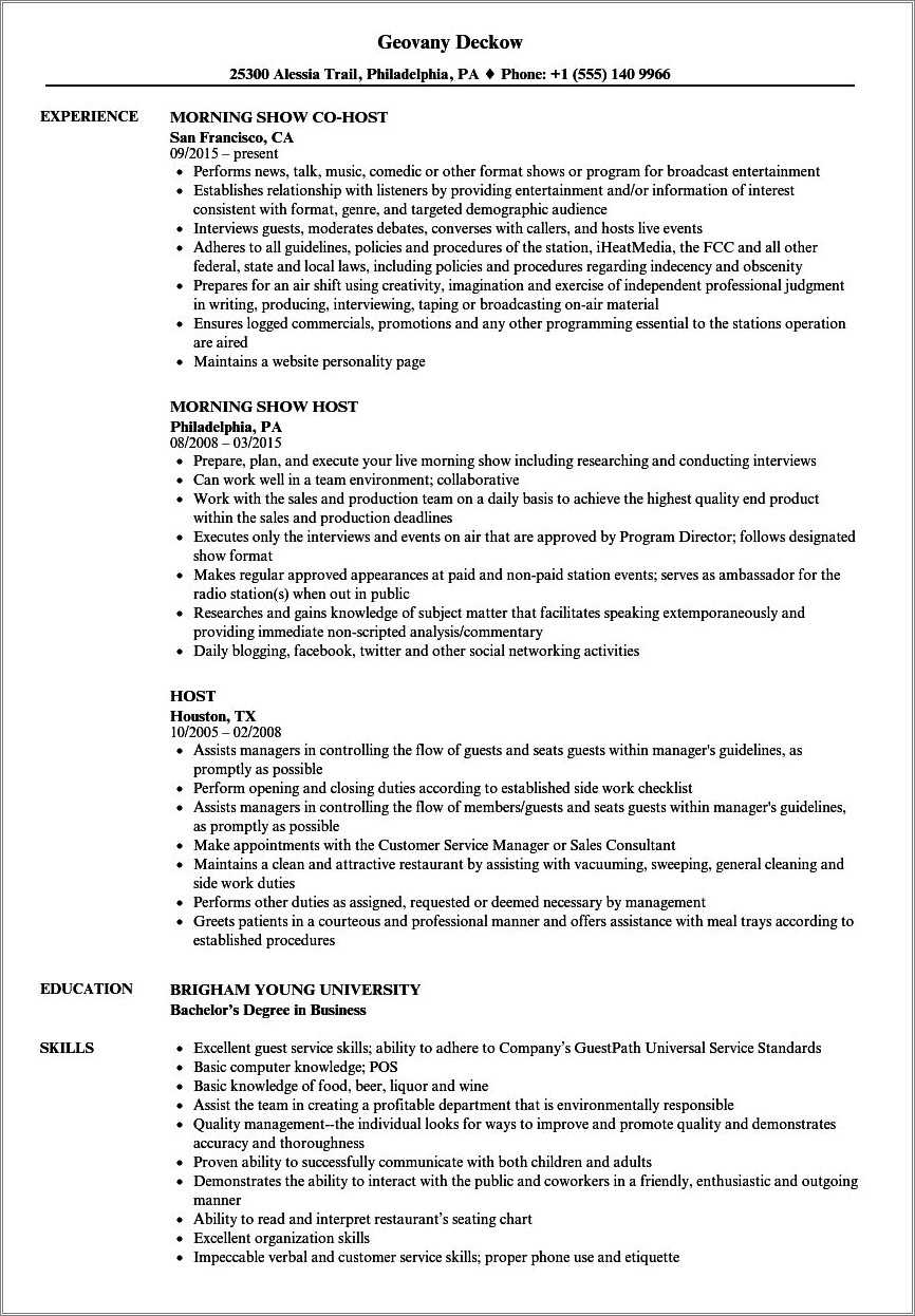 Sample Resume For Campground Host - Resume Example Gallery