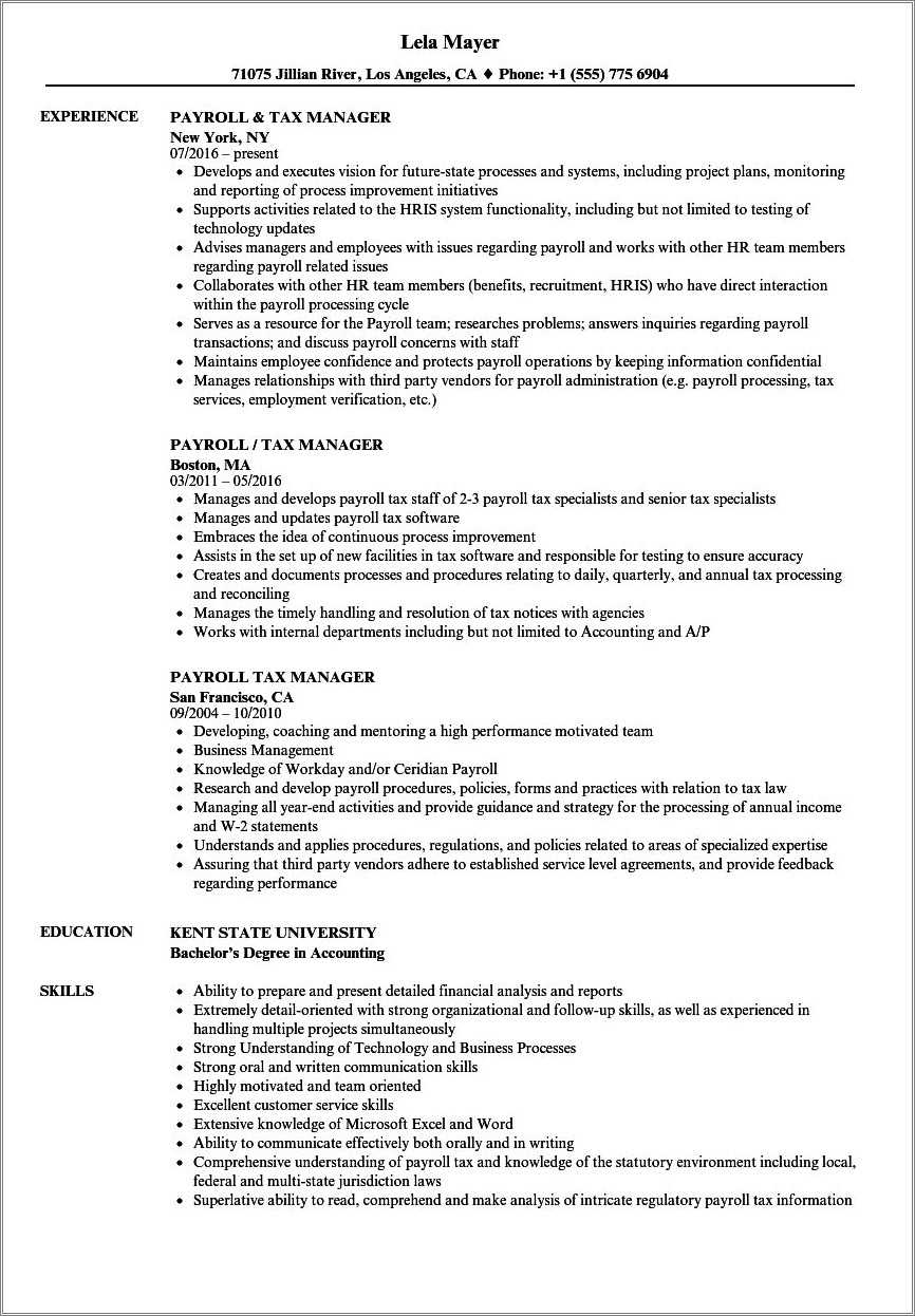 Tax Manager Resume Summary Statement Resume Example Gallery