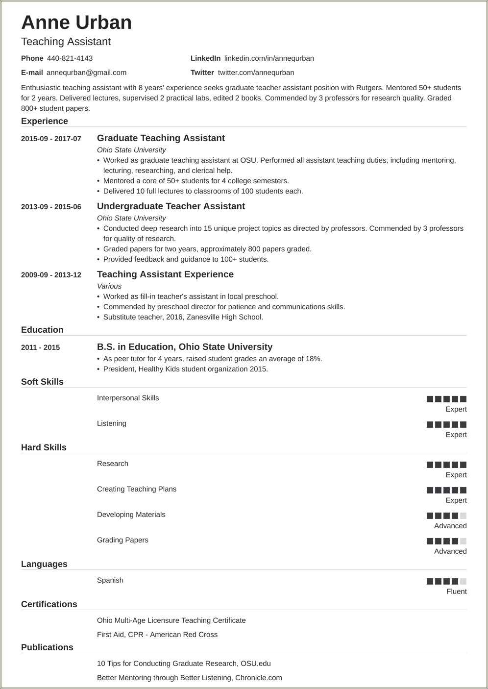 Teacher Assistant Resume Job Description Resume Example Gallery