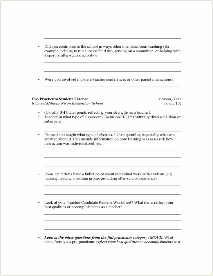 Teacher Resume Bullet Point Examples - Resume Example Gallery