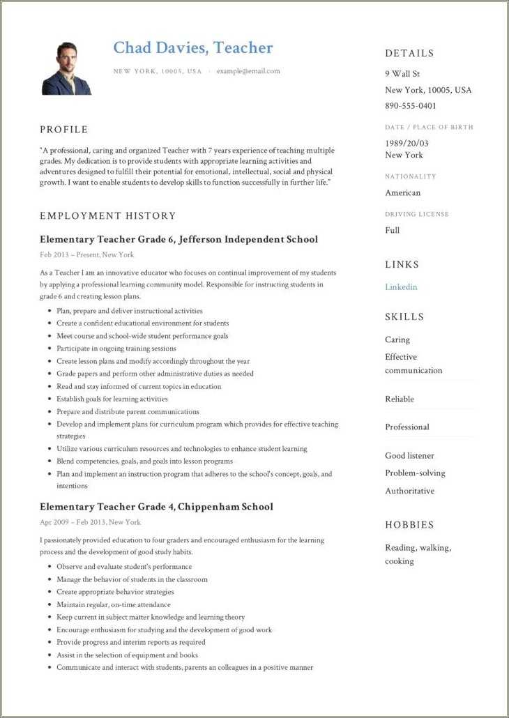 Skills For Teaching Resume Examples - Resume Example Gallery