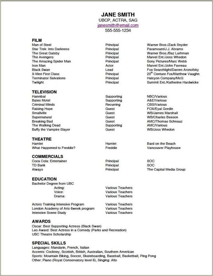 Theatre Resume Special Skills Examples Resume Example Gallery