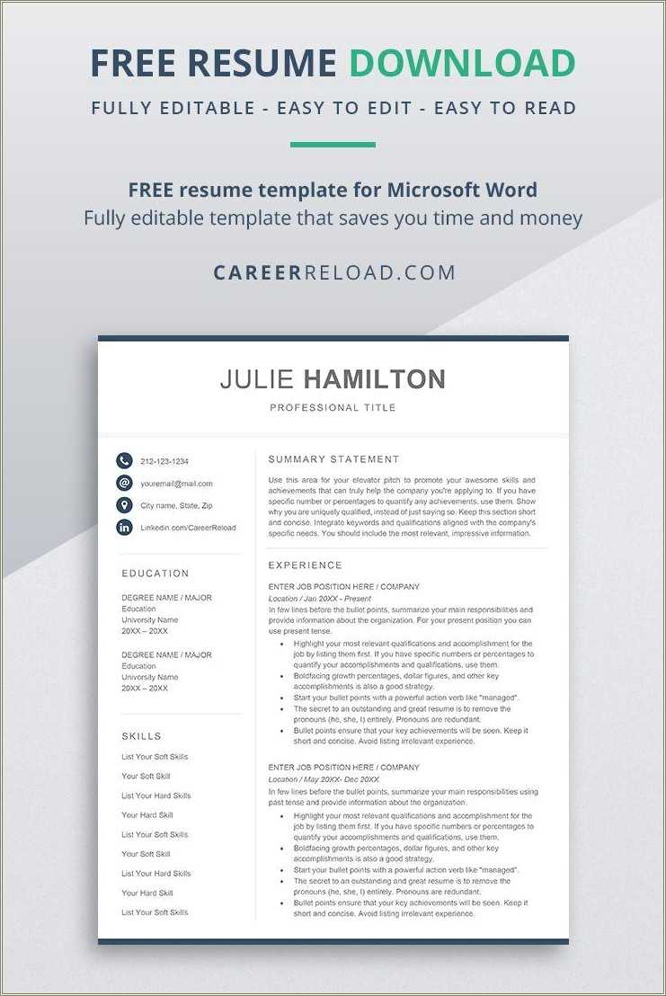 Free Resume Template For Ms Word Resume Example Gallery