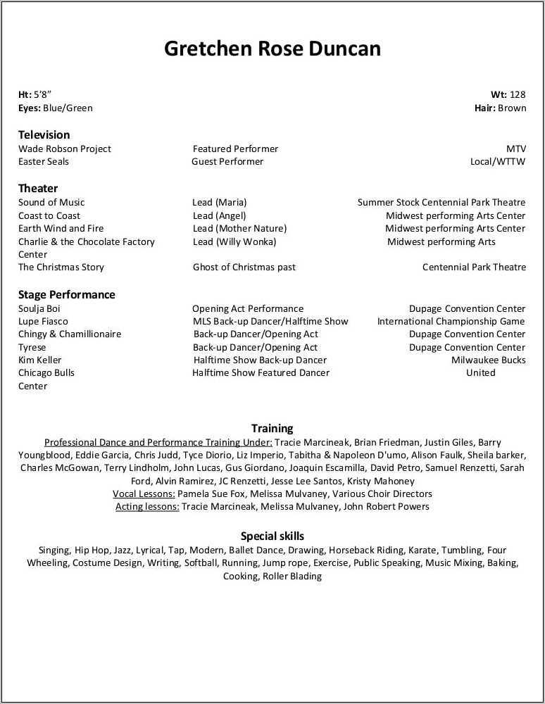 Special Skills On Resume Acting Resume Example Gallery