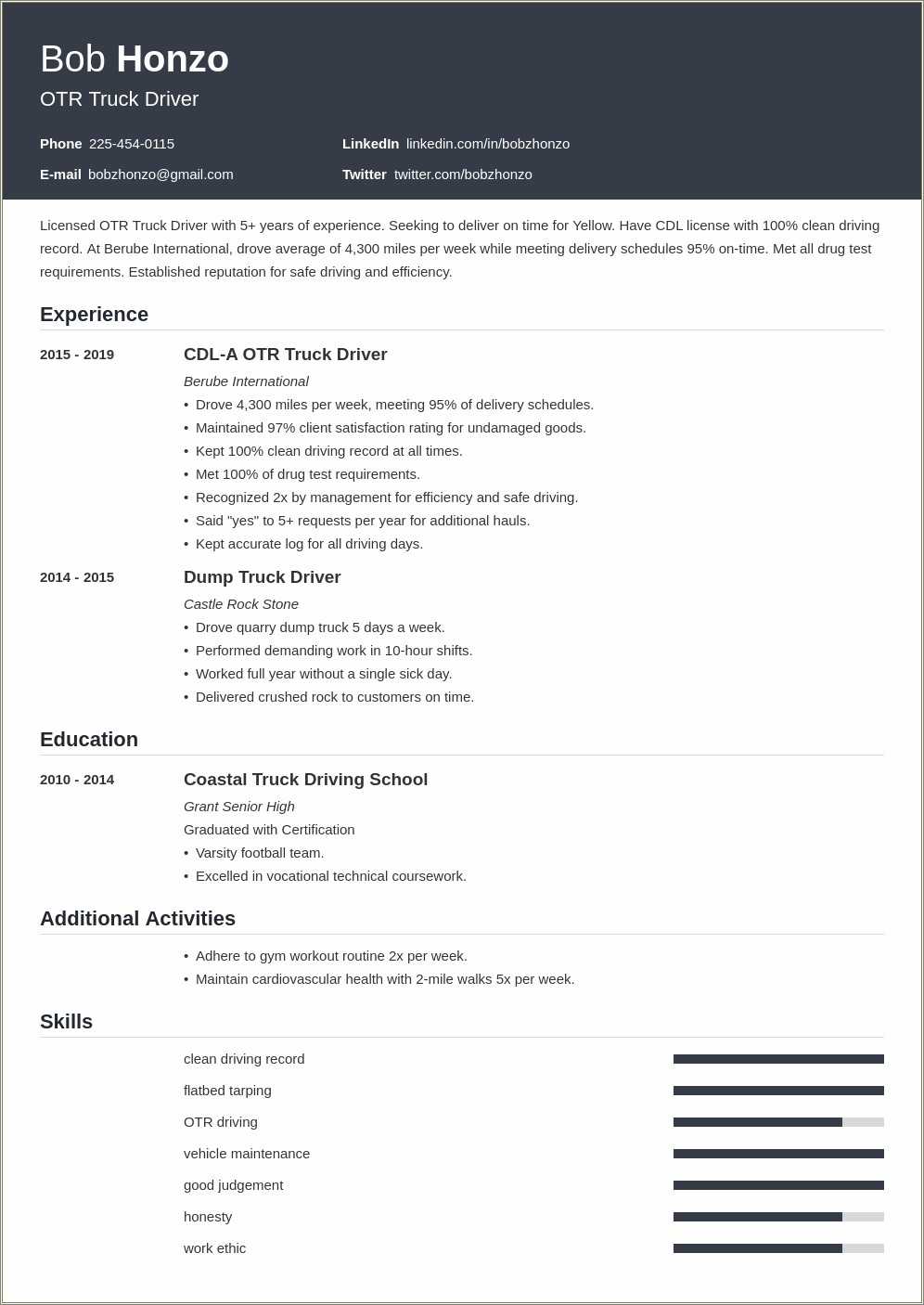 Garbage Truck Driver Resume Objective Resume Example Gallery