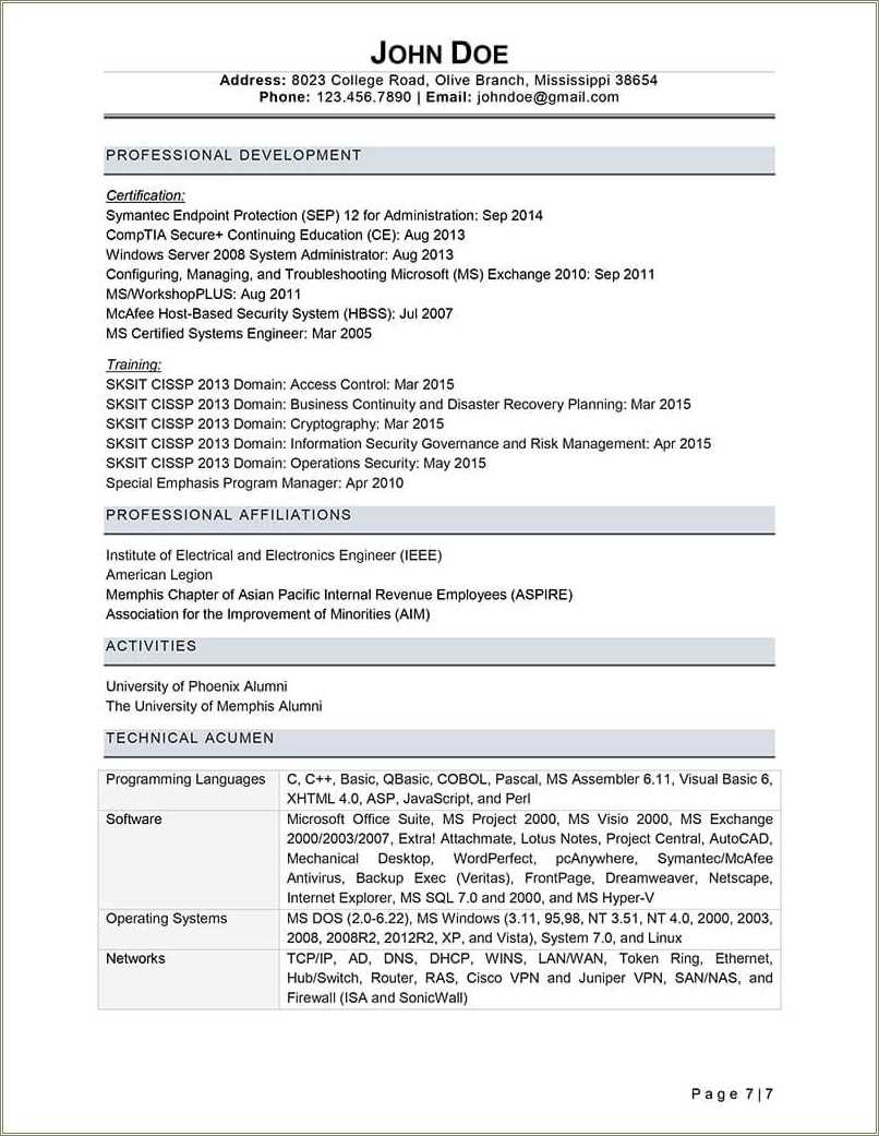 example resume usa