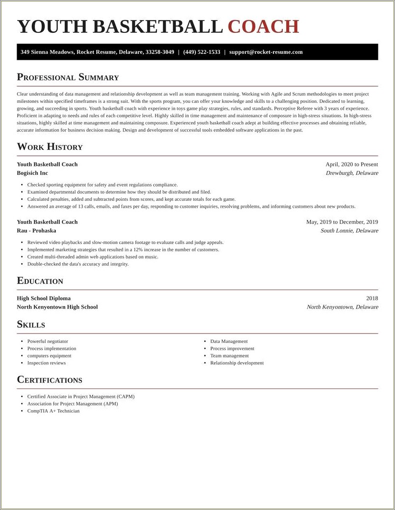 Varsity Basketball Coach Resume Sample - Resume Example Gallery